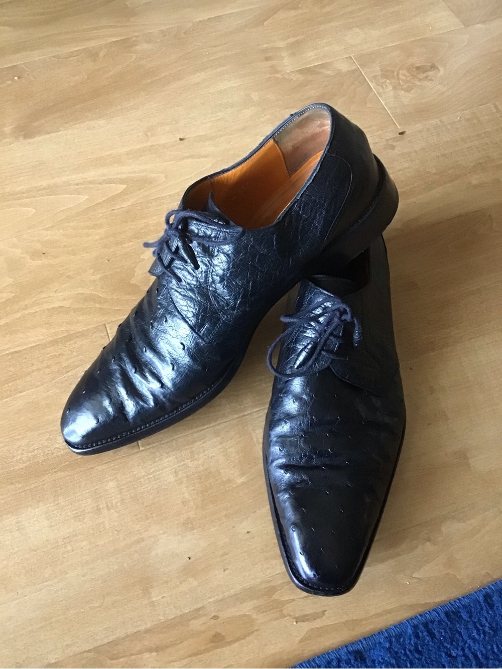 Mezlan Platinum Ostrich Lace-Up Oxford Shoes